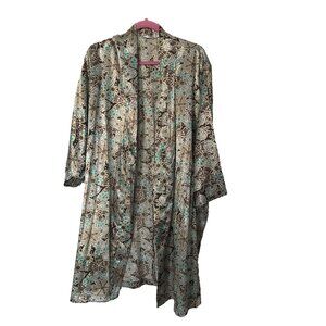 Adonna Robe Lingerie Womens 2X Satin Floral Paisley Brown Blue House Coat Boho
